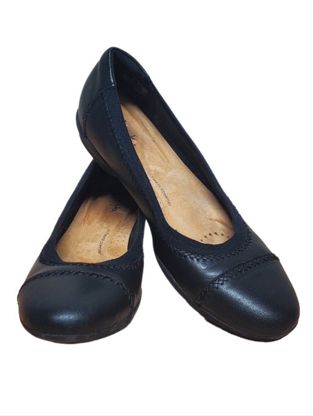 Clarks Collection Sara Bay Black Leather Ballet Flats Slip On Size 8 Medium